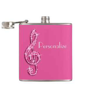 Pink Glitzy Sparkly Music Notes Hip Flask