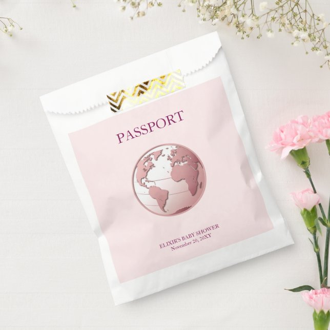 Pink Globe Passport Travel Baby Shower Favour Bags (Sealed)