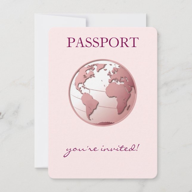 Pink Globe Passport Travel Baby Shower Thank You Card (Front)