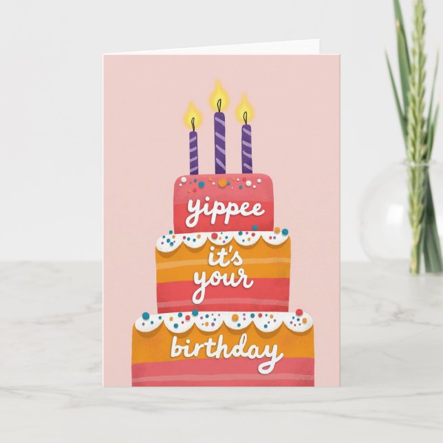 Pink Glow Birthday Cake Card (Front)