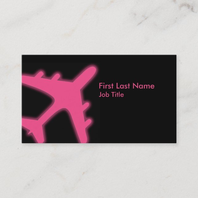 Pink glowing aeroplane custom business cards (Front)