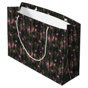 Pink Glowing Butterflies Enchanted Forest Watercol Large Gift Bag