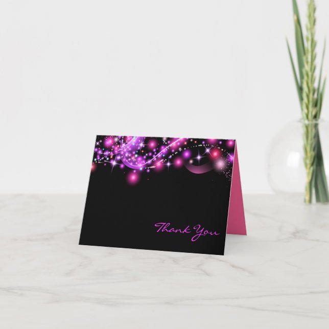 PINK GLOWING STARS  Folded Thank You Card (Front)