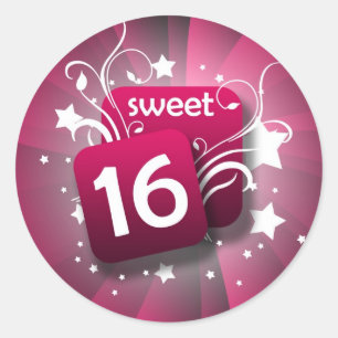 Pink Glowing Swirls and Stars Sweet 16 Classic Round Sticker