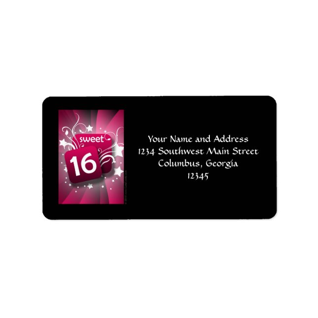 Pink Glowing Swirls and Stars Sweet 16 Label (Front)