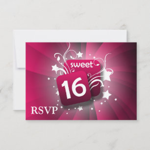Pink Glowing Swirls and Stars Sweet 16 RSVP Card