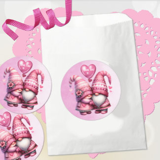 Pink Gnome Valentine Couple Classic Round Sticker