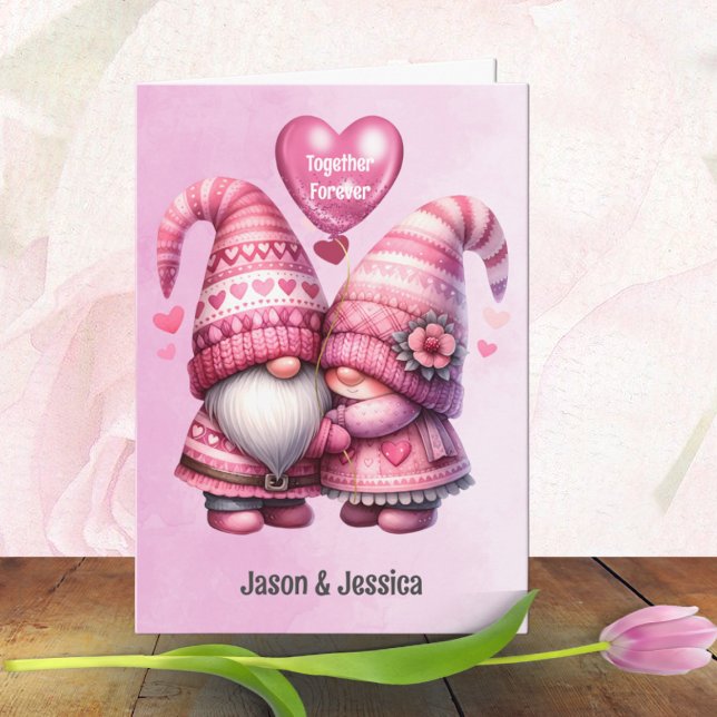 Pink Gnome Valentine Couple Folding Card (Creator Uploaded)