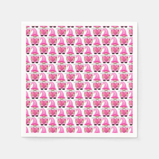 Pink Gnomes Hearts Woodland Scandinavian Cute Napkin (Front)
