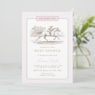 Pink Go Baby Go Derby Baby Shower Preppy Classic  Invitation