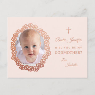 Pink Godmother Proposal Girl Photo & Floral Wreath Holiday Postcard