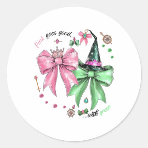 Pink Goes Good With Green Funny Halloween Witch Wo Classic Round Sticker