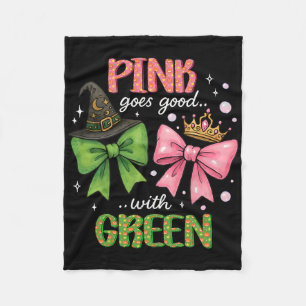 Pink Goes Good With Green Halloween Witch Pinkand  Fleece Blanket