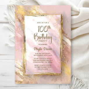 Pink Gold 100th Birthday Party Invitation