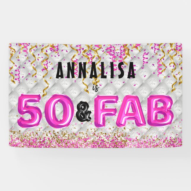 Pink Gold 50 Fabulous 50th Birthday Banner (Horizontal)