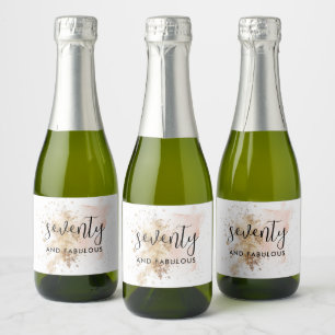 Pink & Gold 70th Birthday Mini Sparkling Wine Labe Sparkling Wine Label