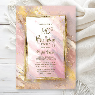 Pink Gold 90th Birthday Party Invitation