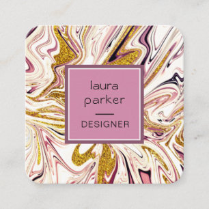 Pink Gold Abstract Artistic Girly Professional Sq Square Business Card