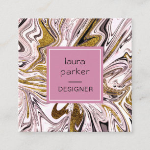 Pink Gold Abstract Artistic Girly Professional Square Business Card