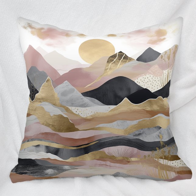 Pink Gold Abstract Mountains Landscape Cushion (Creator Uploaded)