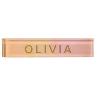Pink Gold Abstract Watercolor Personalised Nameplate