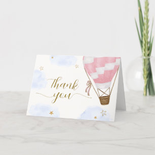 Pink Gold Adventure Hot Air Balloon Baby Shower Thank You Card