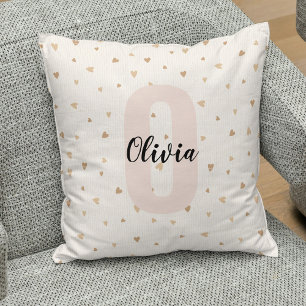 Pink Gold Aesthetic Monagram Name with Hearts Cushion
