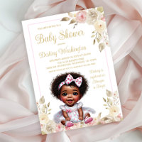 Pink Gold African American Girl Baby Shower 