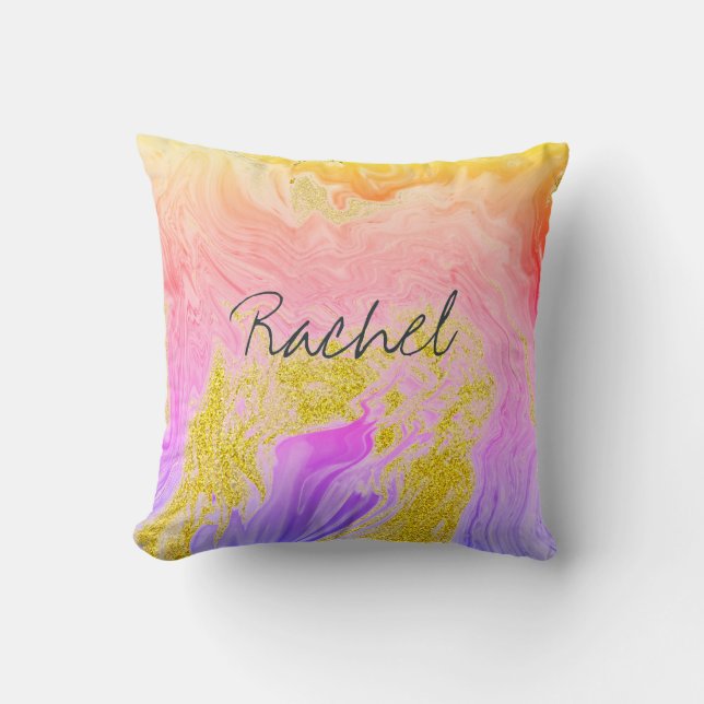 Pink Gold Agate Art Bridesmaid Custom Name Gift Cushion (Front)