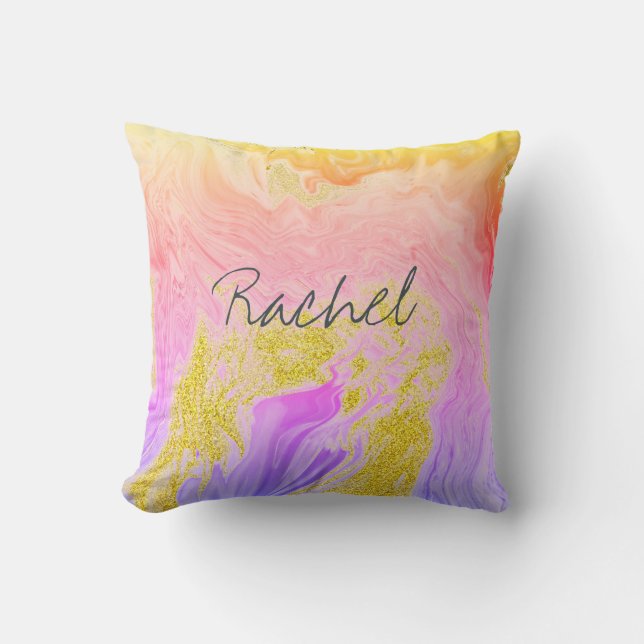 Pink Gold Agate Art Bridesmaid Custom Name Gift Cushion (Front)