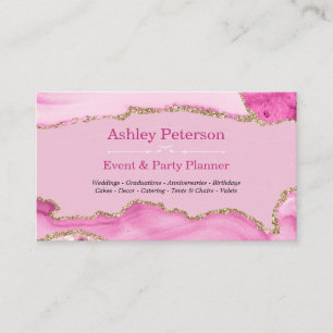 Pink & Gold Agate Faux Glitter Business Card