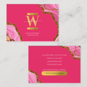 Pink & Gold Agate Geode Glitter Monogram Marble Business Card