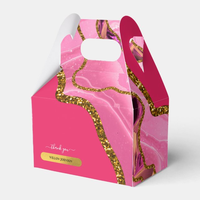 Pink & Gold Agate Geode Glitter Thank You  Favour Box (Front Side)