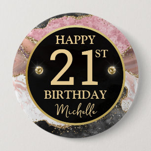 Pink Gold Agate Glitter Birthday Badge