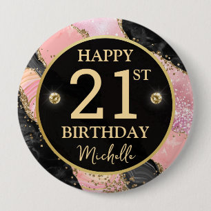 Pink Gold Agate Glitter Birthday Badge