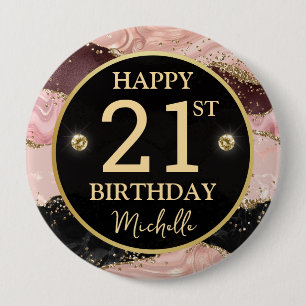 Pink Gold Agate Glitter Birthday Badge
