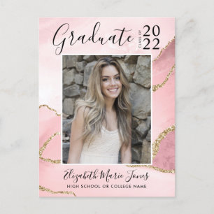 Pink Gold Agate Glitter Graduate Photo Graduation Postcard