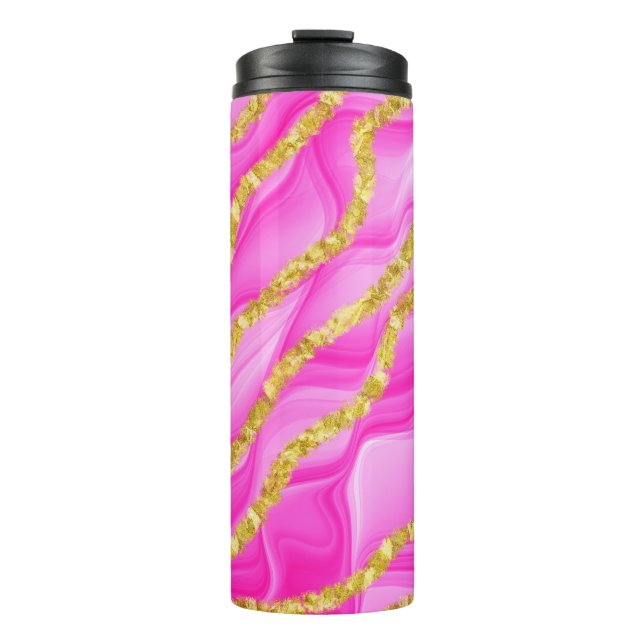 PINK & GOLD AGATE LOOK WAVE PATTERNS THERMAL TUMBLER (Front)