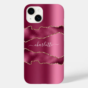 Pink gold agate marble name script Case-Mate iPhone 14 case