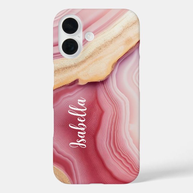 Pink Gold Agate Modern Chic Name Case-Mate iPhone Case (Back)