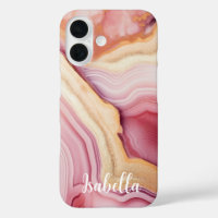 Pink Gold Agate Modern Stylish Name