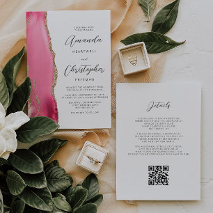 Pink Gold Agate QR Code Wedding Invitation