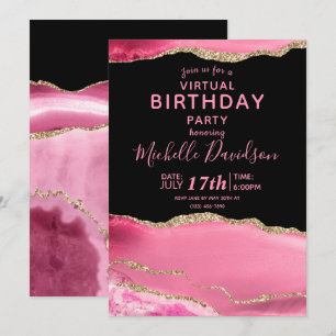 Pink & Gold Agate Virtual Birthday Invitation