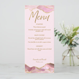 Pink & Gold Agate Wedding Menu Card