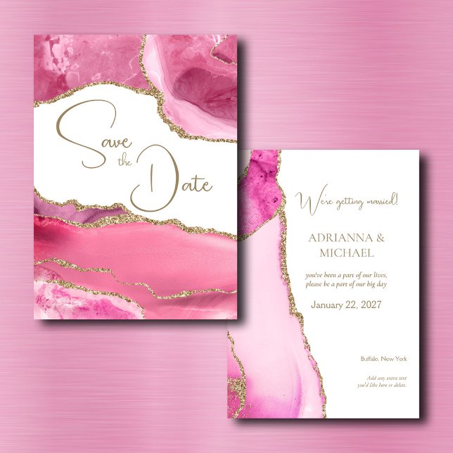Pink Gold Agate Wedding Save the Date Invitation (Creator Uploaded)