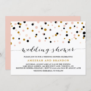 Pink, Gold and Black Confetti Dots Wedding Shower Invitation