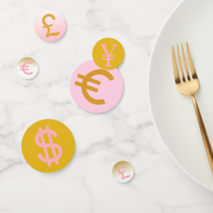 Pink, gold and Black £, $ Euro & Yen symbols Party Confetti