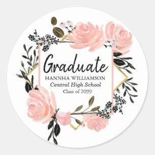 Pink Gold and Black Graduation Envelope Seal