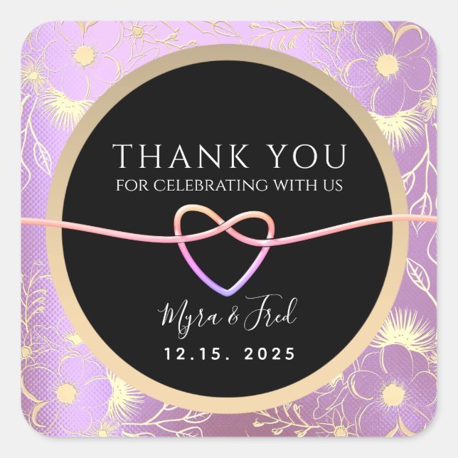 Pink Gold and Black Wedding Thank You Square Sticker (Front)