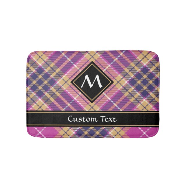 Pink, Gold and Blue Tartan Bath Mat (Front)